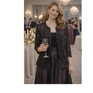 Whimsigoth Romantic Fairygrunge Chiffon Semi Sheer Rosettes Floral‎ 14W Jacket